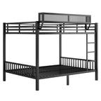 Queen Over Queen Bunk Bed with Storage Shelf and Ladder - Black