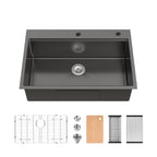 Stainless Steel Kitchen Sink with Overmount Single Bowl - Brushed Finish
