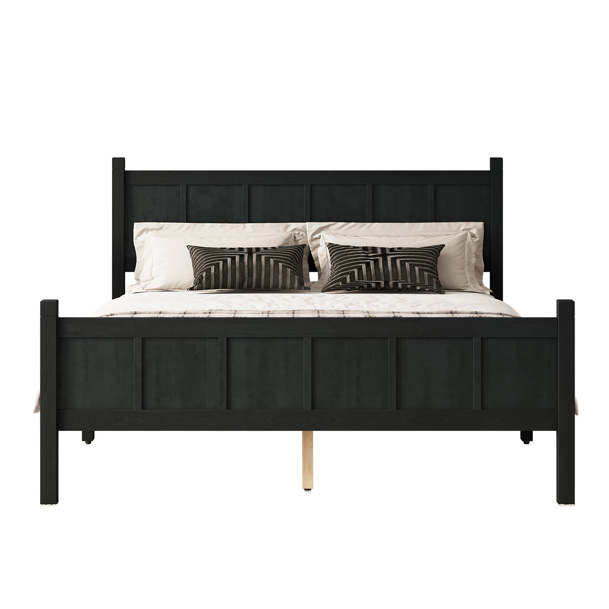Queen Size Flat Panel Bed with Headboard & Footboard - Wood Finish