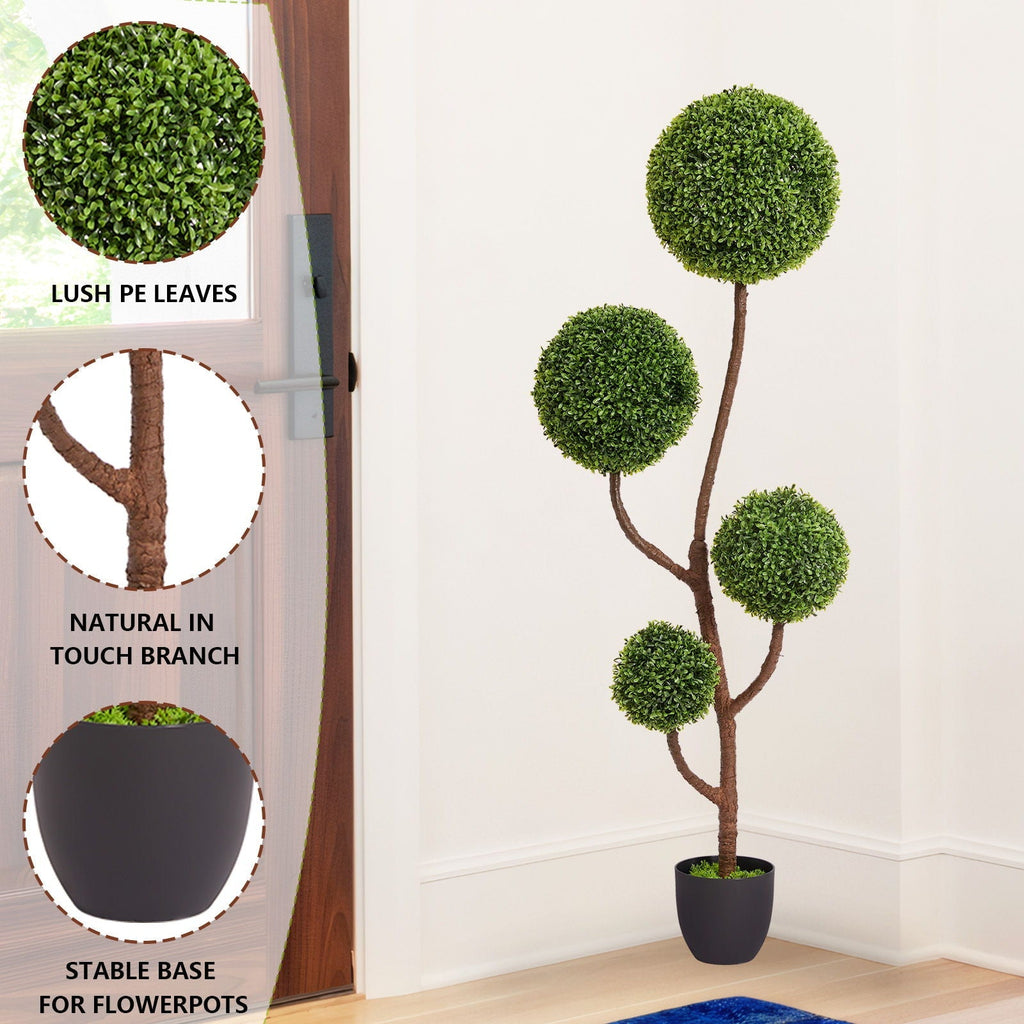 Artificial Boxwood Topiary Tree Triple Ball Shaped Faux Plant