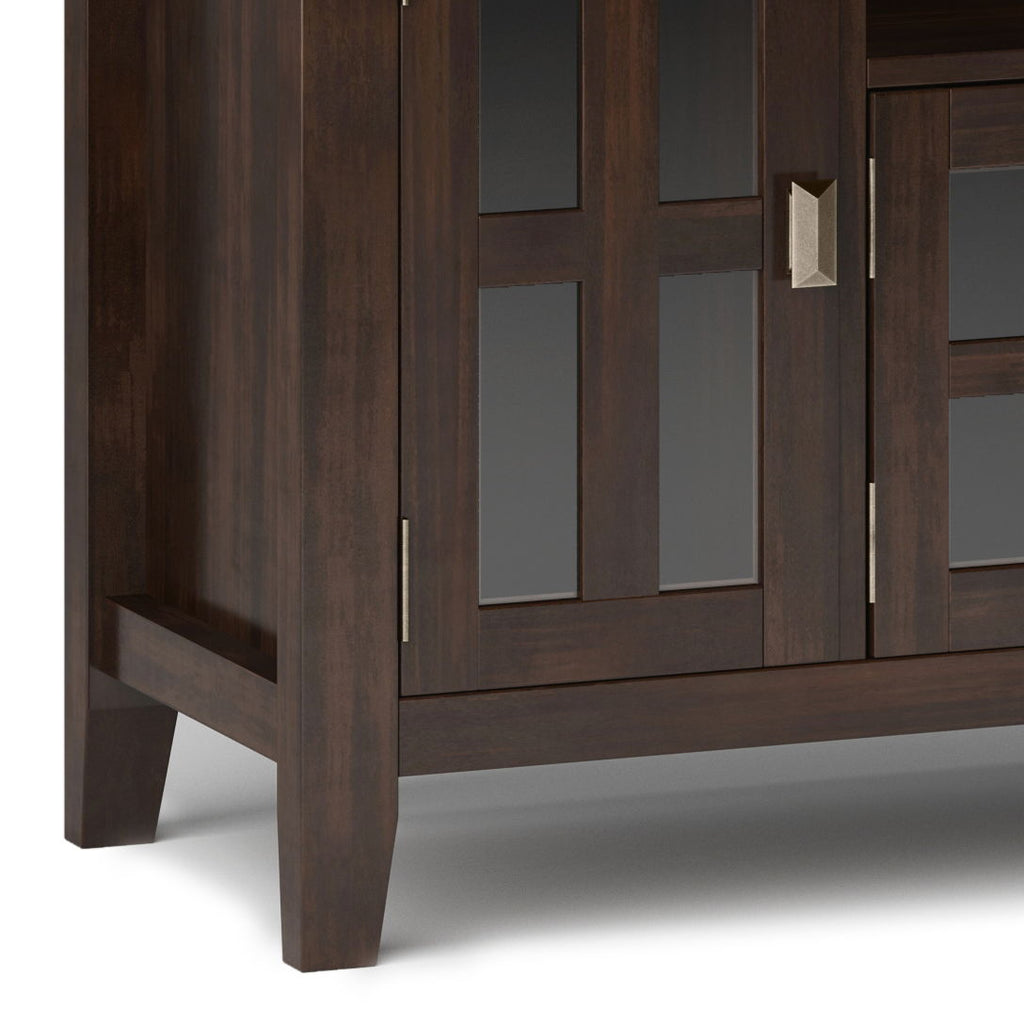 Tobacco Brown TV Stand with Tempered Glass Doors - Solid Wood