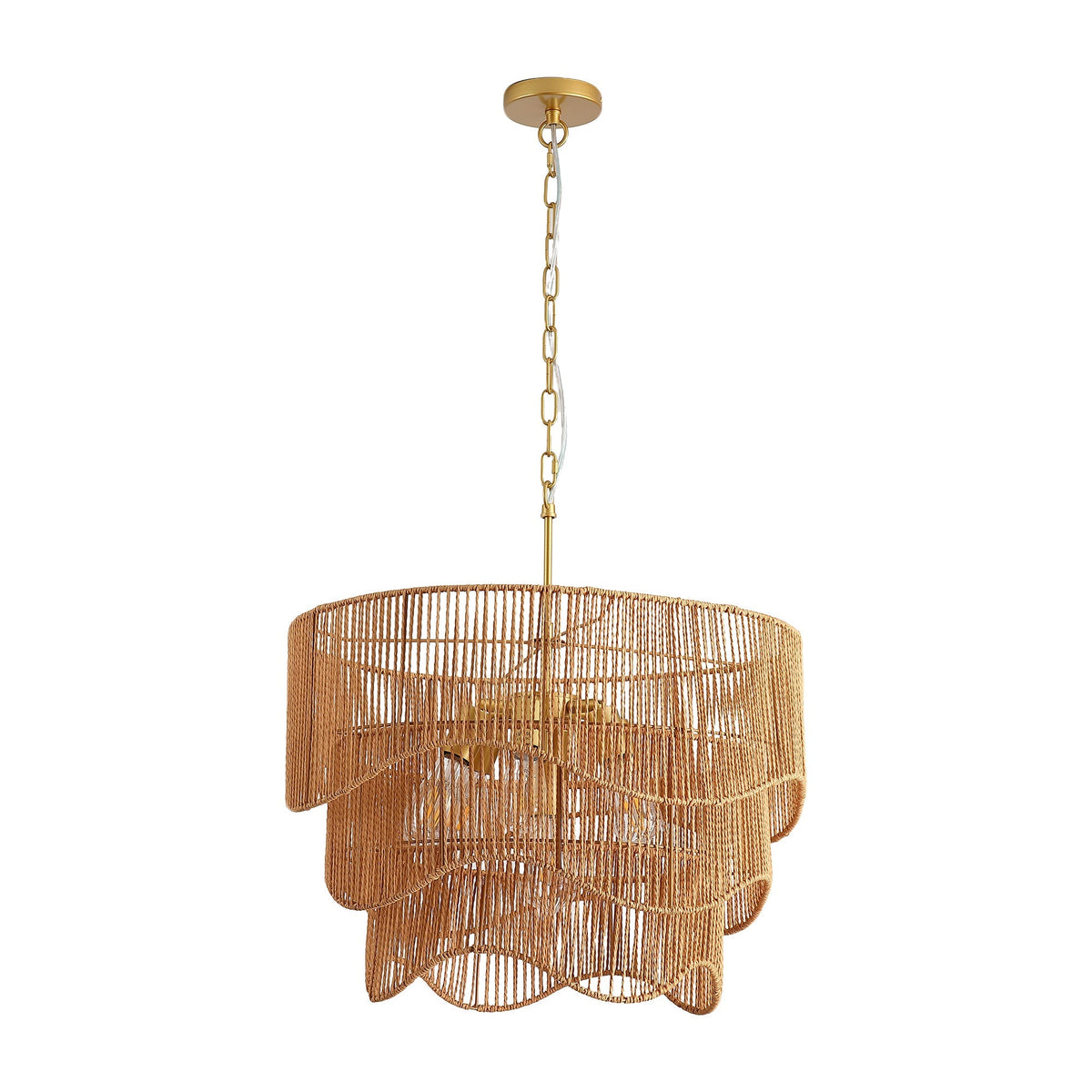 Handwoven Paper Rattan Boho Chandelier with 7-Light E26 Base - Natural