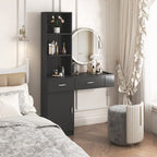 Black Modern Hair Desk with Multi-Layer Storage - Black