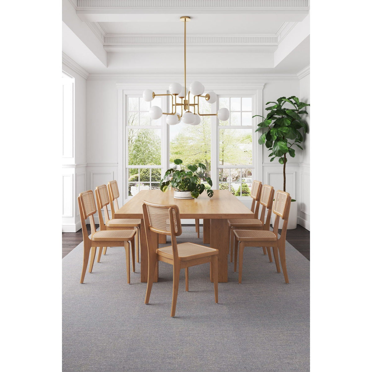 Solid Ash Wood Dining Chair Set with Rattan Cane Seat - Black or Light Brown