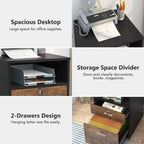 2 Drawer Mobile File Cabinet with Lock - Black/Brown