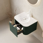 24-Inch Floating Bathroom Vanity with Crystal Glass Basin - Dark Green