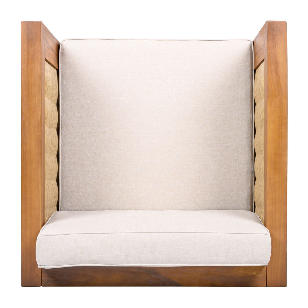Outdoor Club Chair with Wicker Armrest - Beige