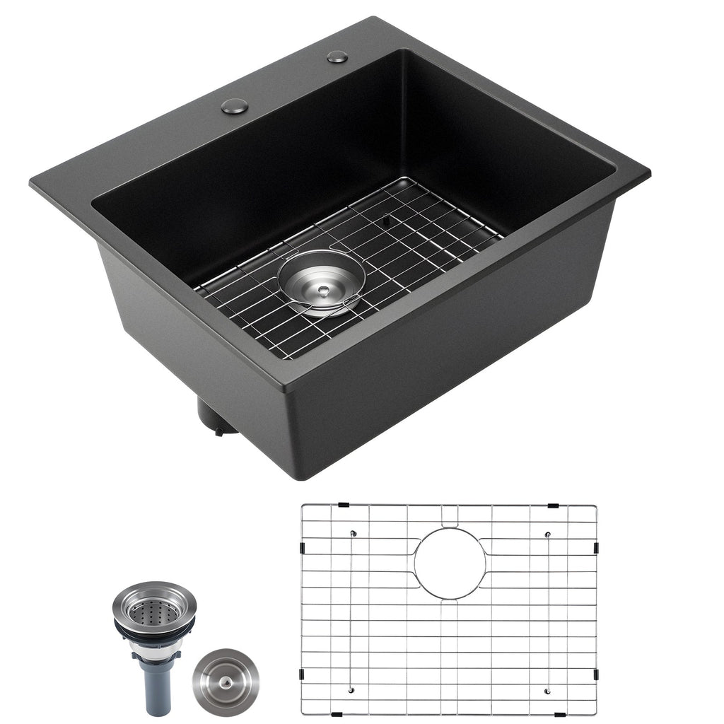 25 Inch Granite Kitchen Sink with Scratch Resistance - Matte Black