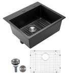 25 Inch Granite Kitchen Sink with Scratch Resistance - Matte Black