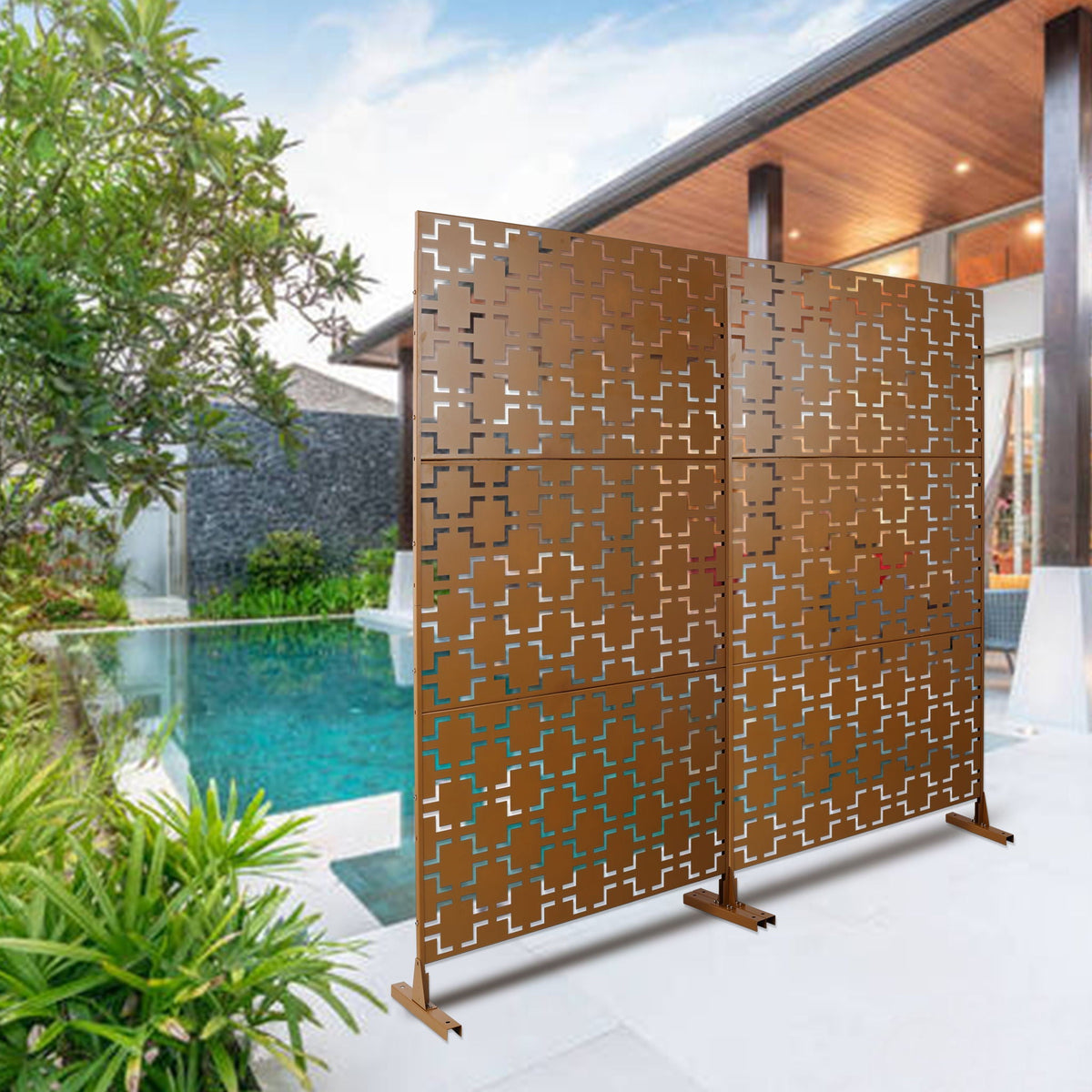 Black Metal Room Divider Privacy Screen with Rust-Resistant Finish