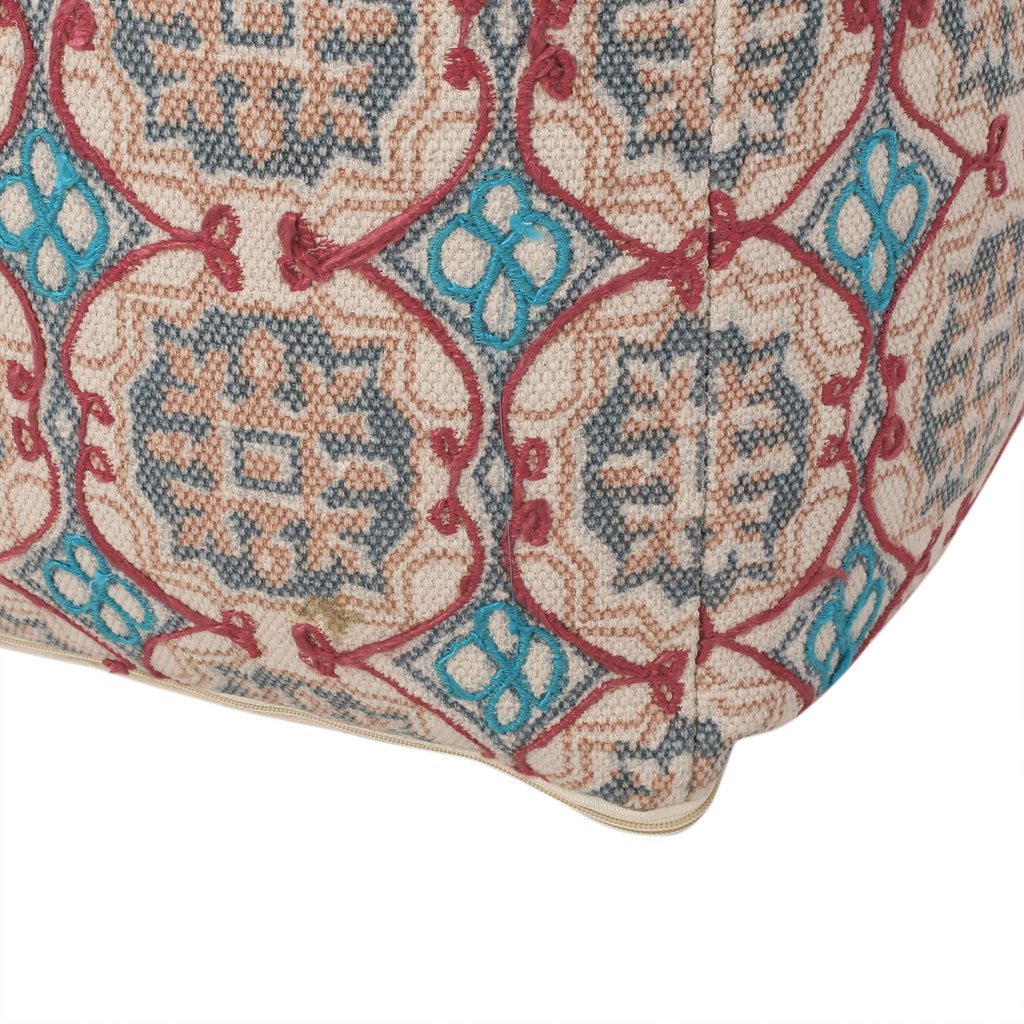 Handcrafted Fabric Accent Pouf with Rustic Elegance - Multicolor