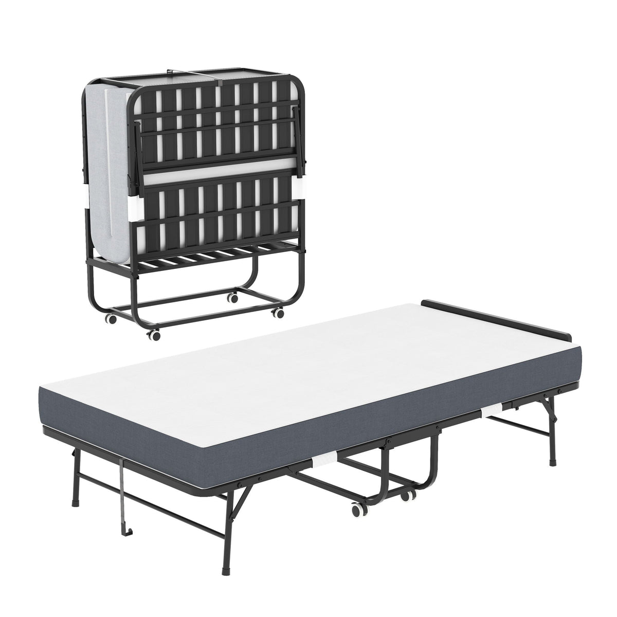 Twin Adjustable Headboard Folding Bed With Memory Foam Mattress