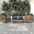 Patio 4-Piece Wicker Sofa Set with Grey Cushions - Brown