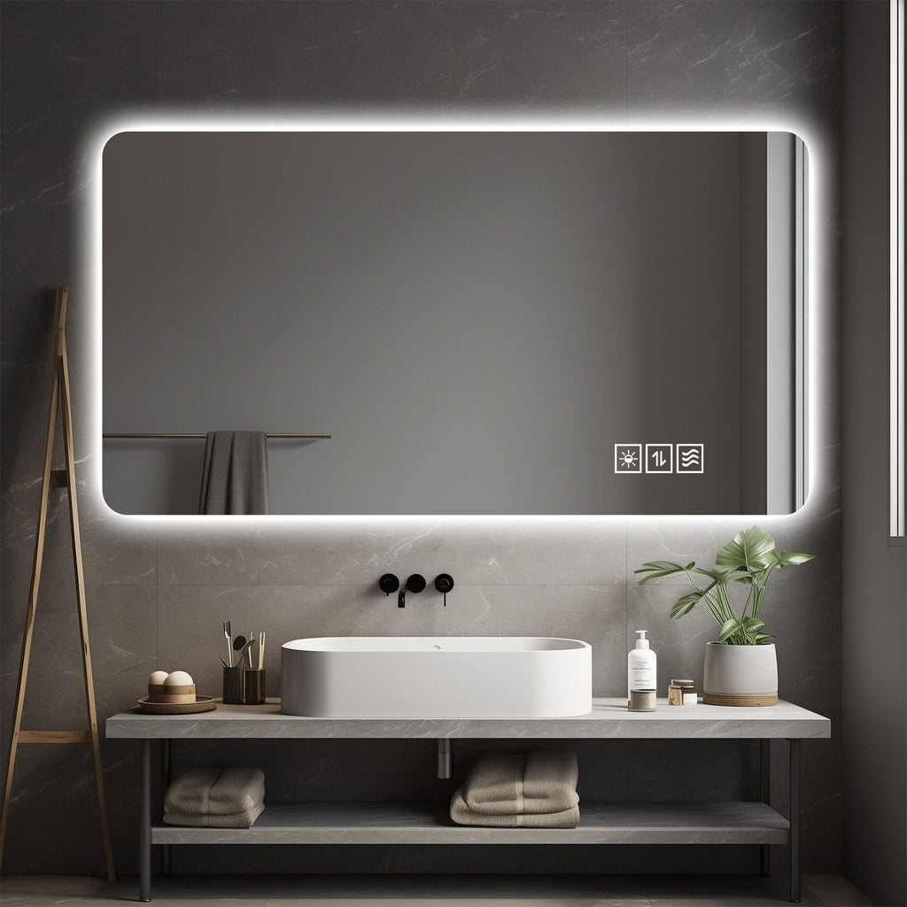 Wall Mounted LED Lighting Mirror with 3-Color Dimmable Light - Silver