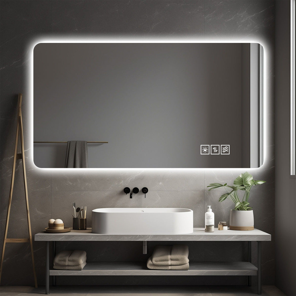 Wall Mounted LED Lighting Mirror with 3-Color Dimmable Light - Silver