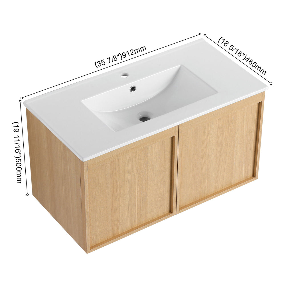 Floating Bathroom Vanity With Sink Combo with Soft-Close Doors - Brown or Light Brown