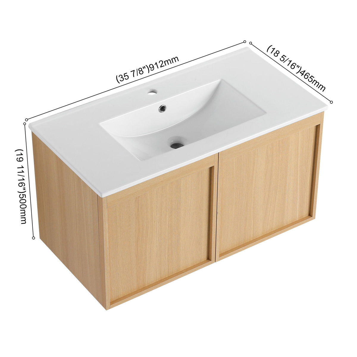 Floating Bathroom Vanity With Sink Combo with Soft-Close Doors - Brown or Light Brown