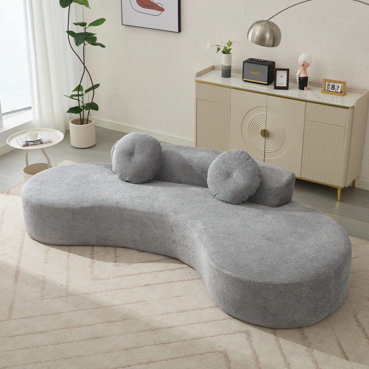 105.5'' Curved Sofa with Anti-Wrinkle Corduroy Upholstery - Gray or Pink