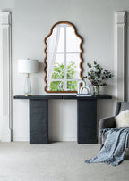 Wood Mirror With Unique Frame - Full-Length Arched Mirror with Pine Frame - Brown