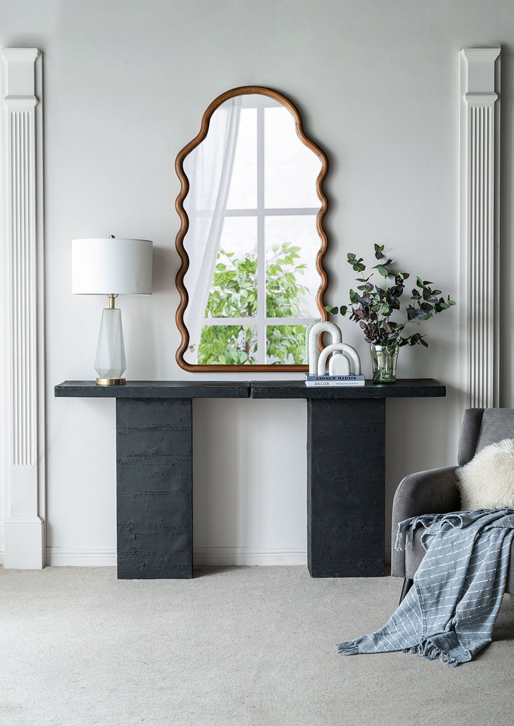 Wood Mirror With Unique Frame - Full-Length Arched Mirror with Pine Frame - Brown