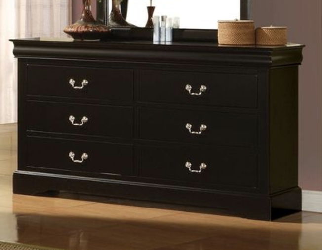 Louis Philippe III Dresser with Durable Wood Construction - Black or Dark Brown