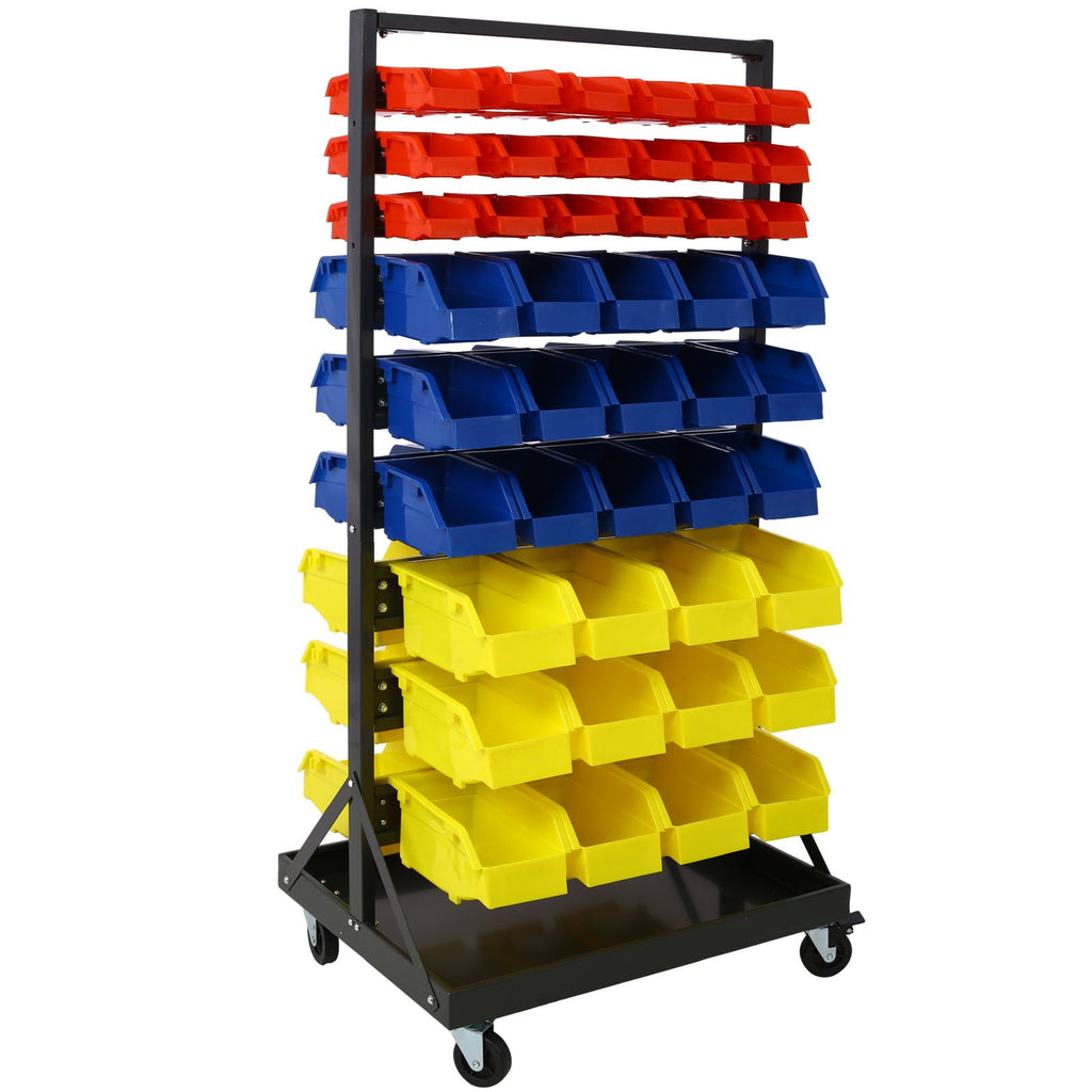 90 Parts Bin Shelving Storage Organizer with Locking Wheels - Black/Yellow