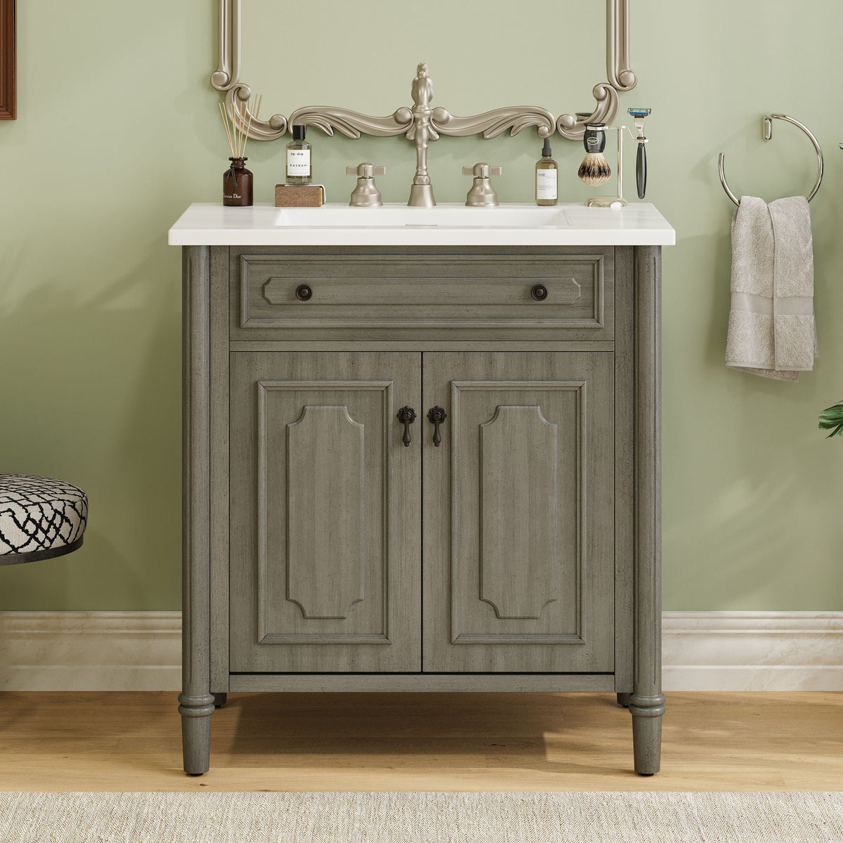 Vintage Bathroom Vanity With Sink and Soft-Close Doors - Dark Gray or White