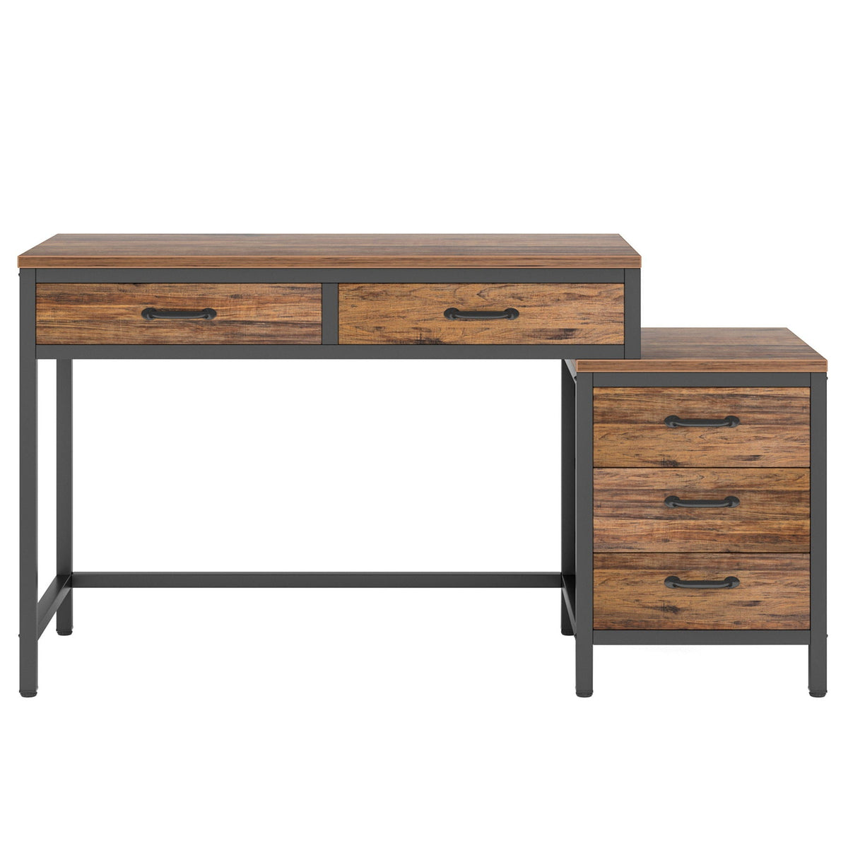 Computer Desk with Reversible 5 Drawer Storage - White or Light Brown