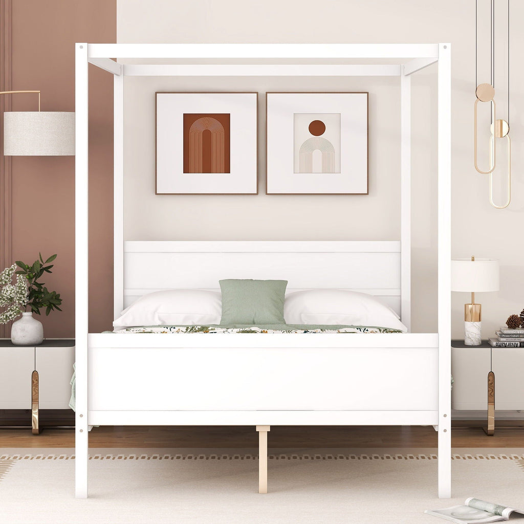Canopy Platform Bed with Headboard and Footboard, Slat Support Leg - Queen