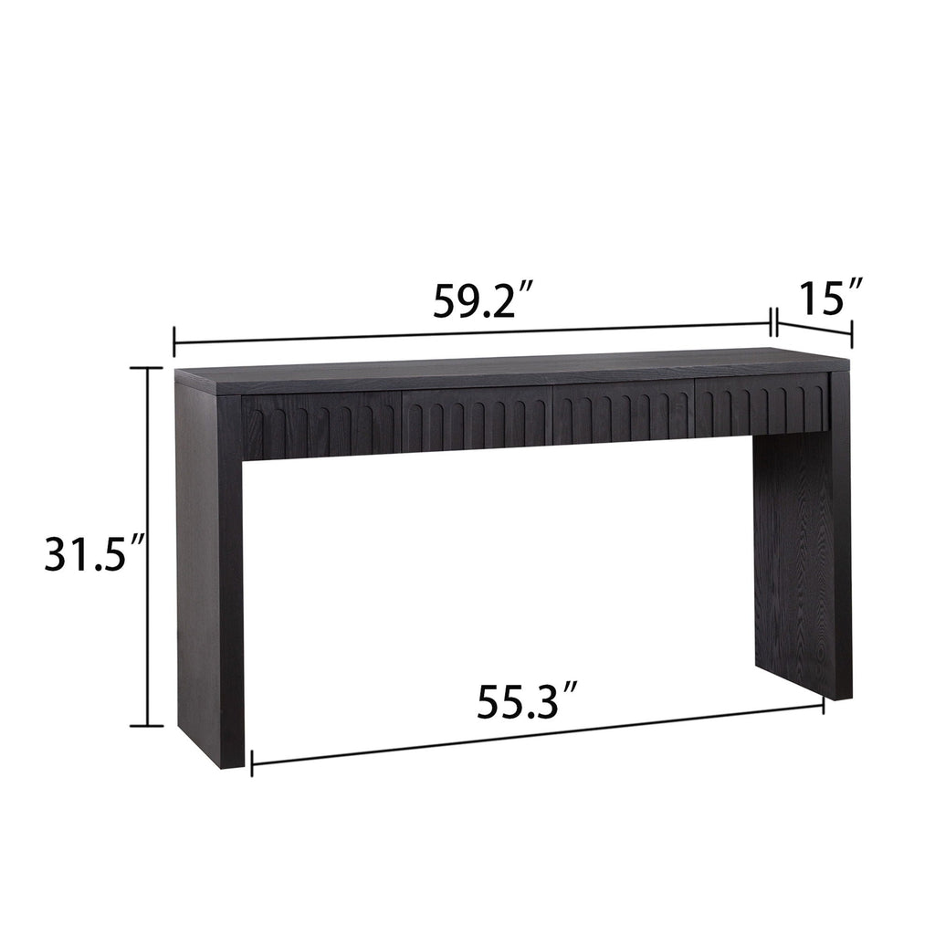 Modern Console Table with 4 Drawers - Wood Finish