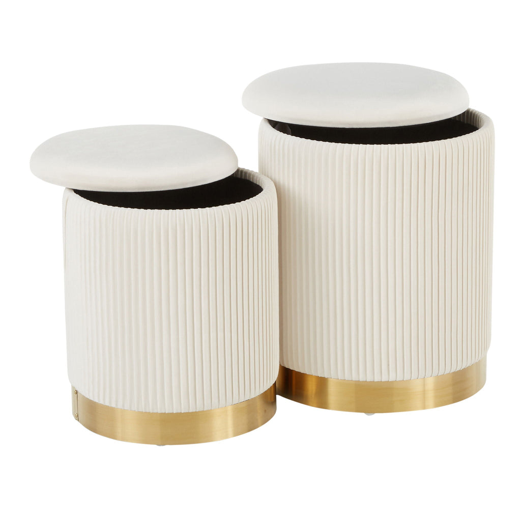 Contemporary Nesting Pleated Ottoman Set with Pleated Upholstery - Multiple Colors