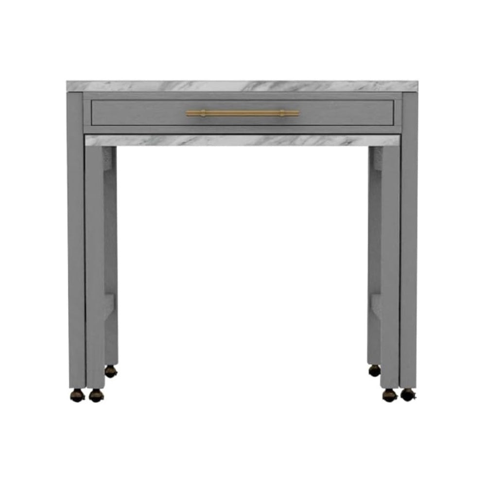 Light Gray Faux Marble Dining Table with Storage Drawer - Light Gray