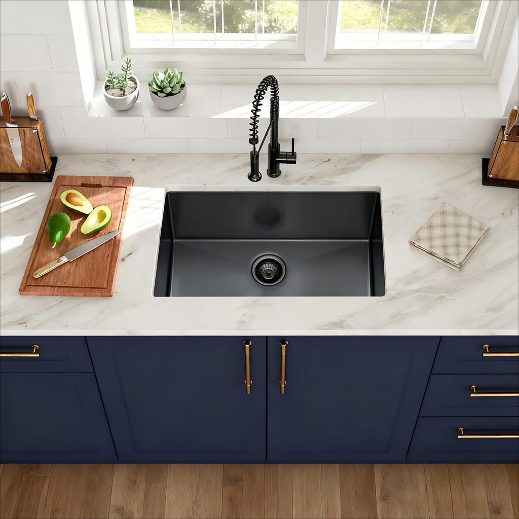 Black Undermount Kitchen Sink 16 Gauge Stainless Steel Single Bowl