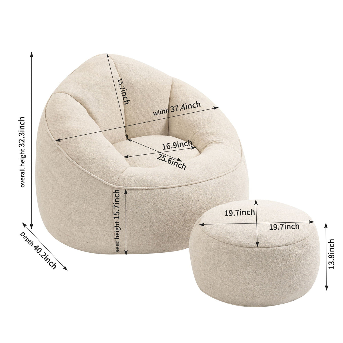 High Pressure Foam Bean Bag Sofa Chair with Footrest – Multiple Colors
