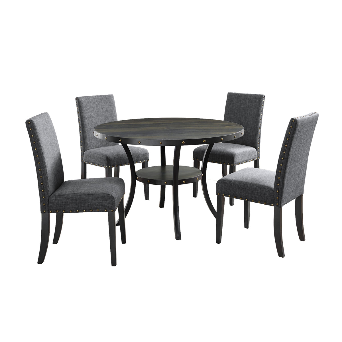 Biony Espresso Wood Dining Set with Nailhead Trim Chairs - Gray
