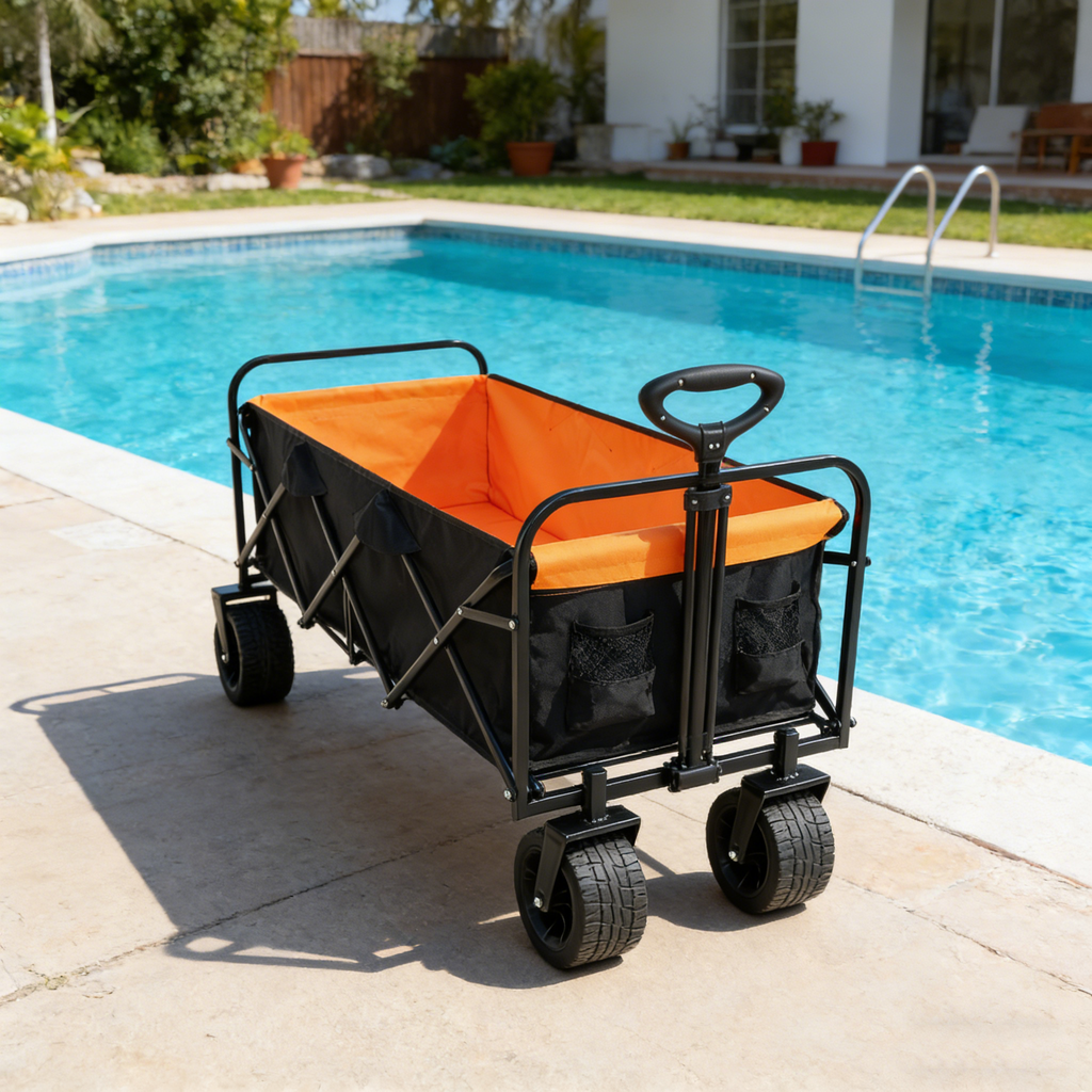 Large Capacity Folding Outdoor Wagon Cart with Extender - Black & Orange