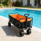 Large Capacity Folding Outdoor Wagon Cart with Extender - Black & Orange