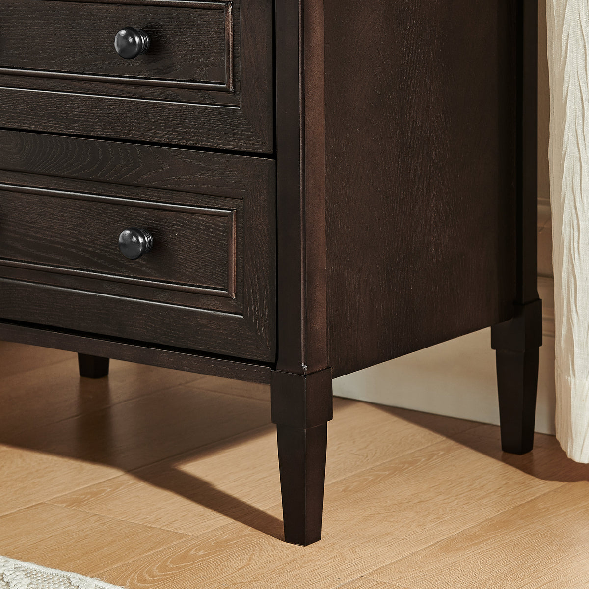 Wooden Bedside Nightstand with Open Cubby & 2 Storage Drawers