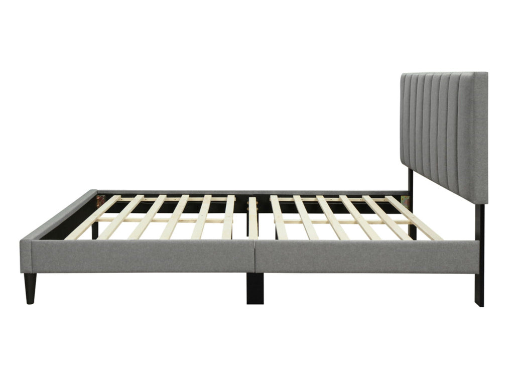 Channel Upholstered Bed with USB Charging and Channel Headboard - Dark Gray