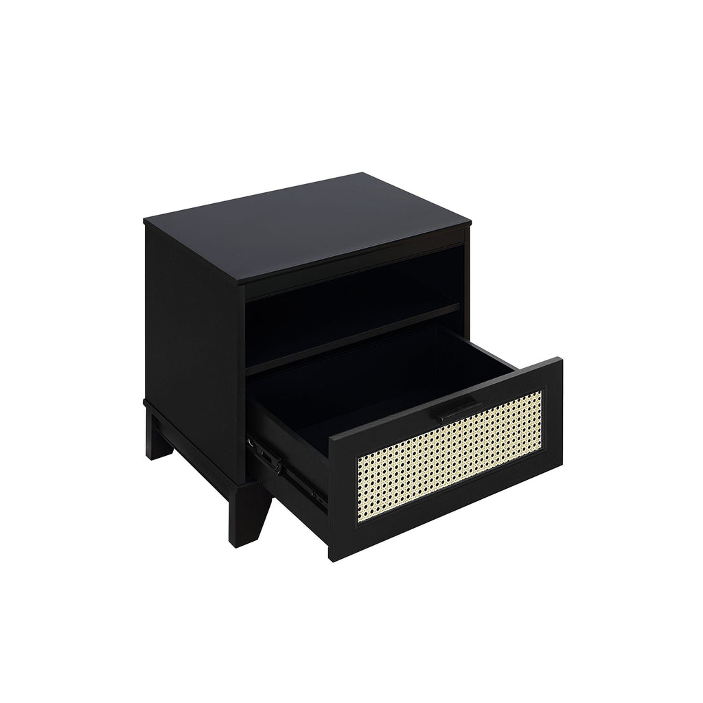 Modern Cane Accent Nightstand with 1 Drawer - Black or Light Brown
