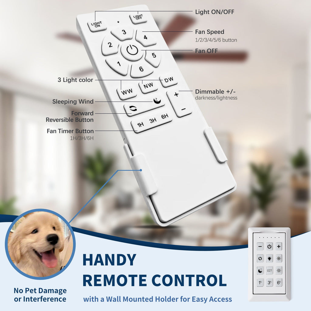 Flush Mount Ceiling Fan with LED Light and Remote Control - Black, White, Pearl Silver