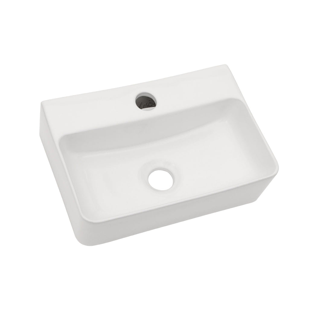 Ceramic Rectangle Wall Mount Bathroom Sink with Single Faucet Hole - White