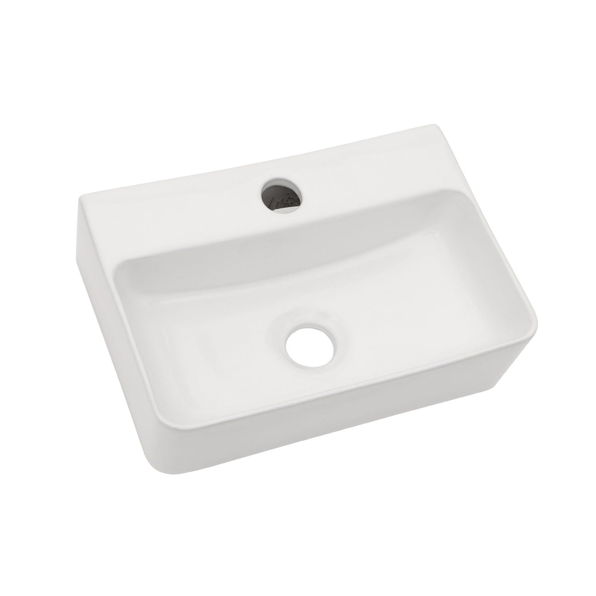 Ceramic Rectangle Wall Mount Bathroom Sink with Single Faucet Hole - White