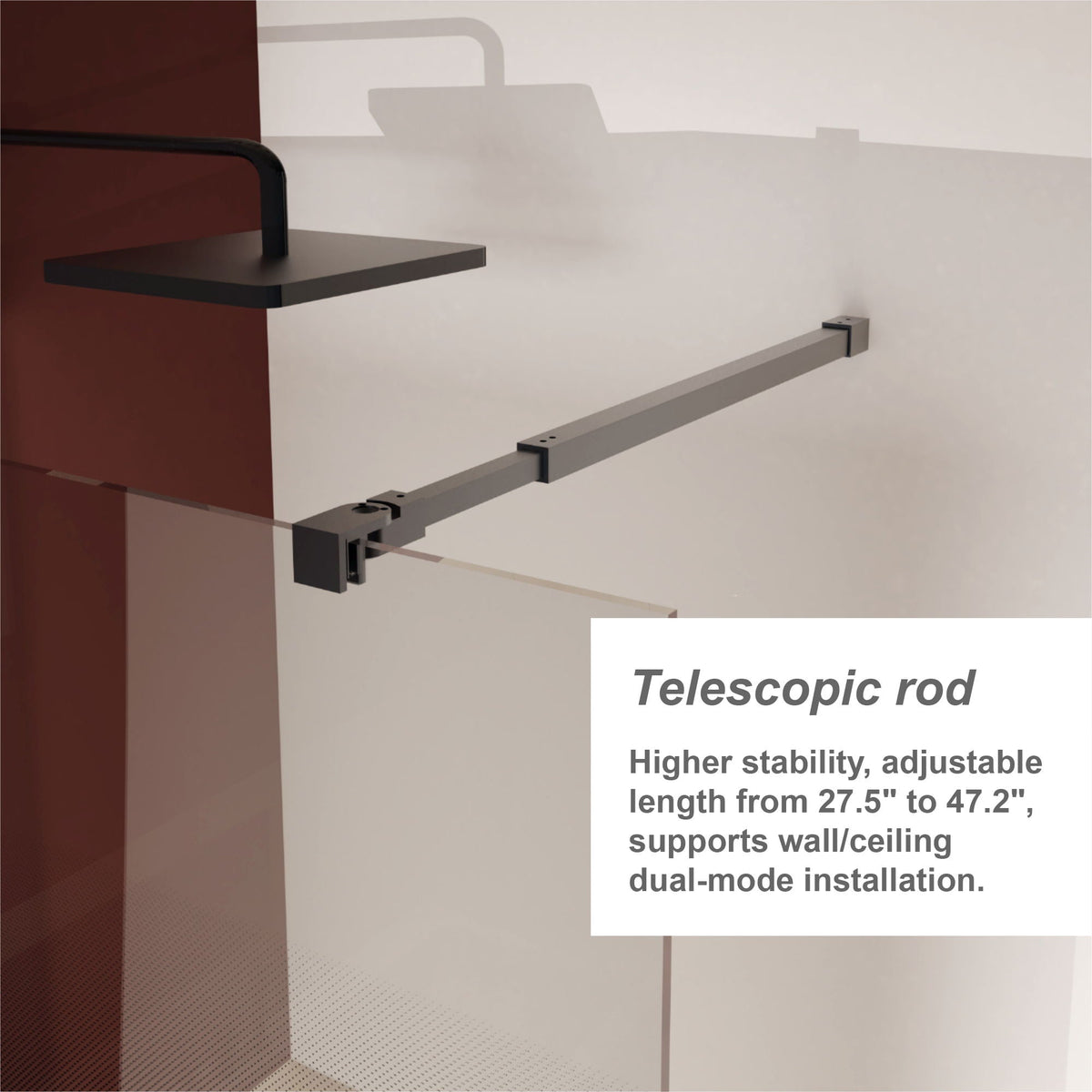 Gradient Shower Door with Handle - Matte Black Finish, Tempered Glass