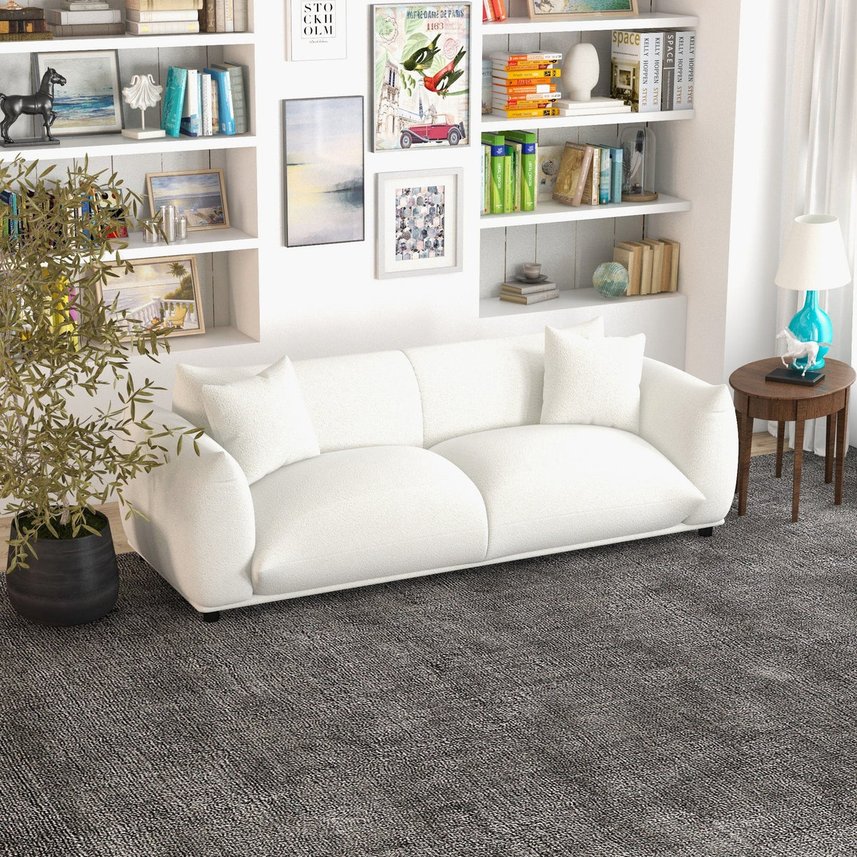 Mid-Century Modern Luxury Sofa with Tufted Design - Light Brown or White