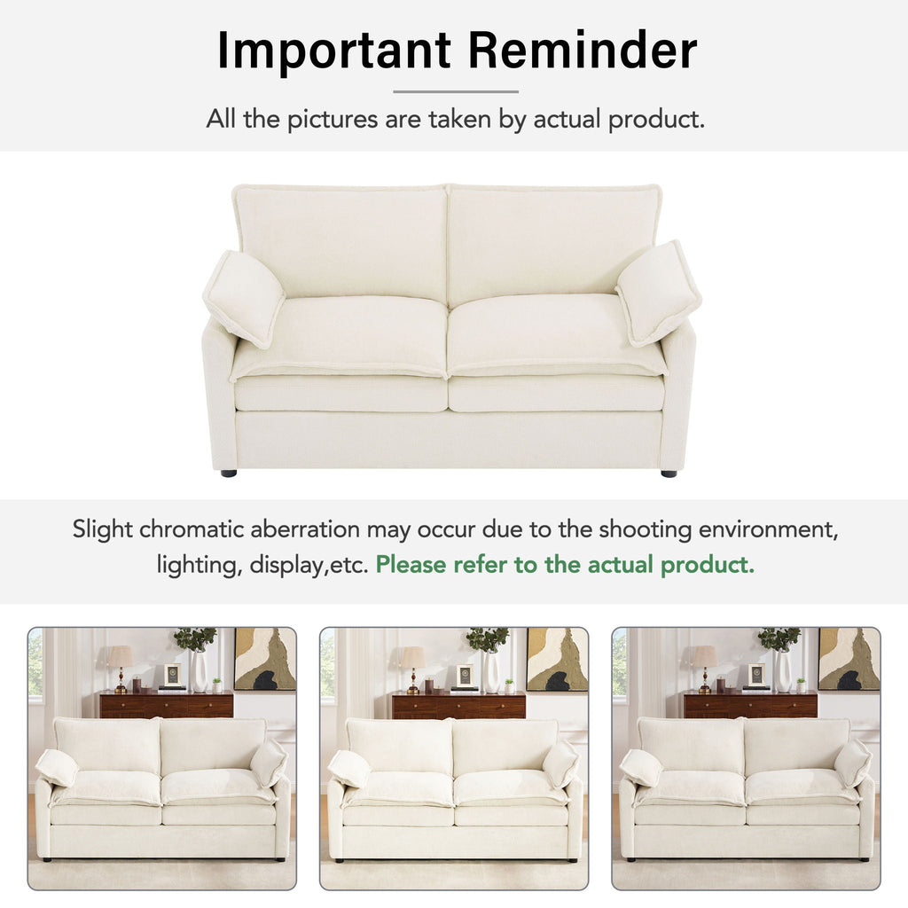 Modern Loveseat Sofa with Side Storage Pockets - Green, Beige, or Dark Gray