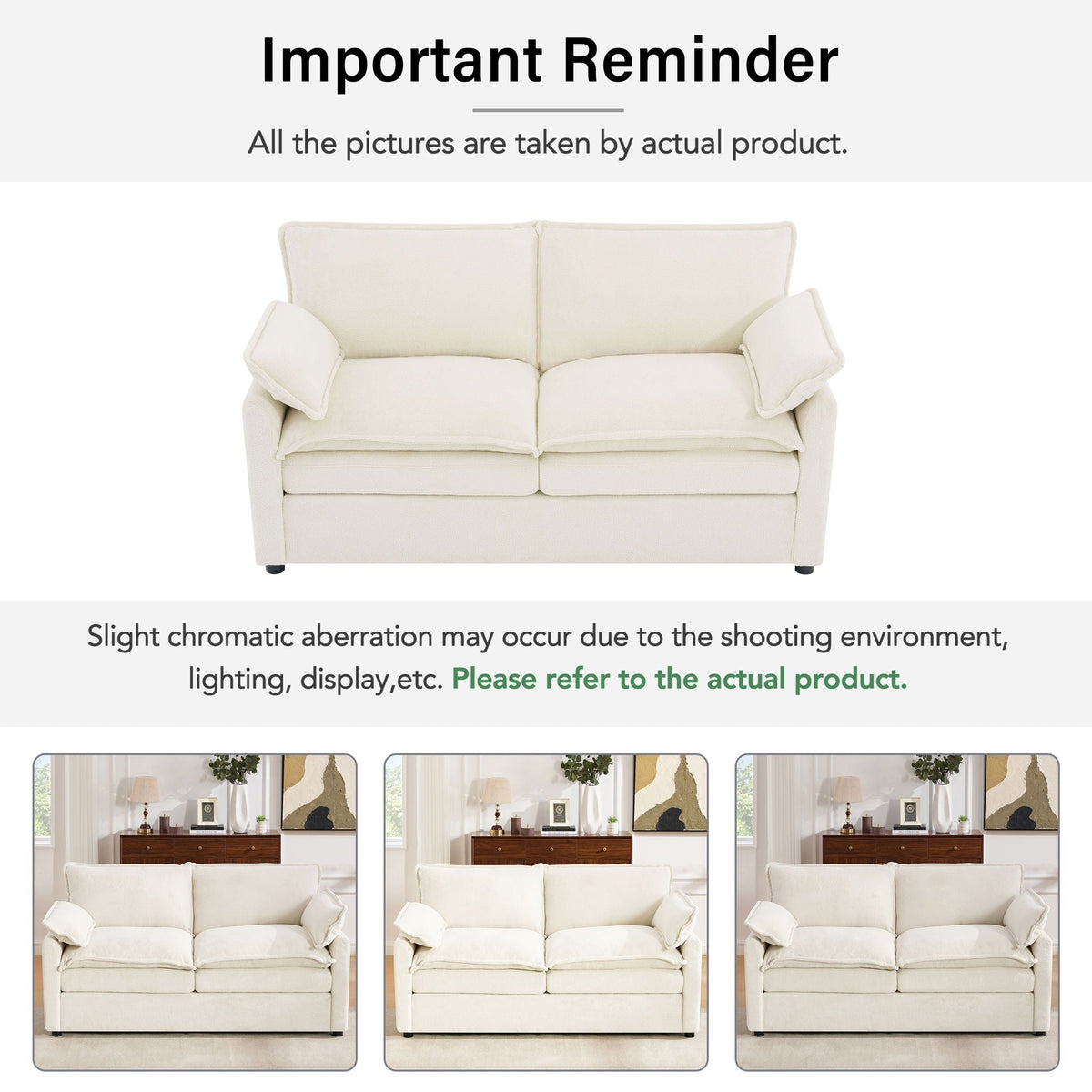 Modern Loveseat Sofa with Side Storage Pockets - Green, Beige, or Dark Gray