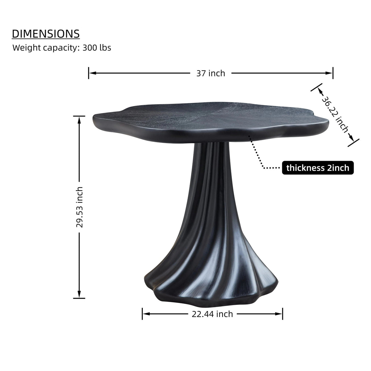 Sculptural Round Dining Table with Petal Shape and Root Texture Base - Black