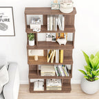 5 Tier Open Bookshelf with Adjustable Storage - Dark Brown