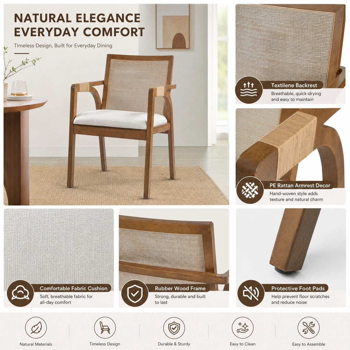 7-Piece Dining Table Set, 71" Oval Rubber Wood